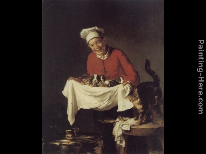 Claude Joseph Bail A Boy with Dogs and Kittens